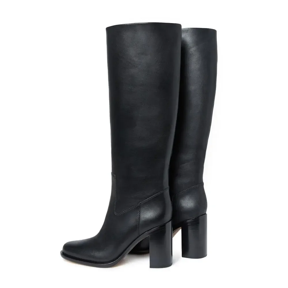 LOEFFLER RANDALL WOMENS HEIDI TALL ALMOND TOE BOOT WITH WELT, BLACK, 9, MEDIUM